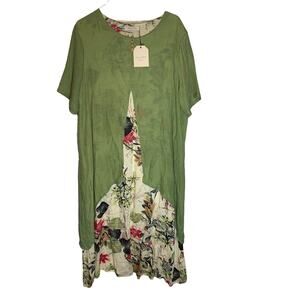 Cellabie Floral Short Sleeve Dress Womens 2XL 100% Cotton Lagenlook tropical